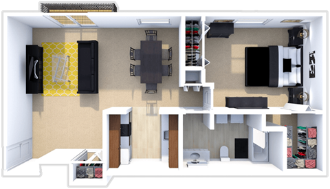 Floor plan for 1 bed, 1 bath, 800 sqft