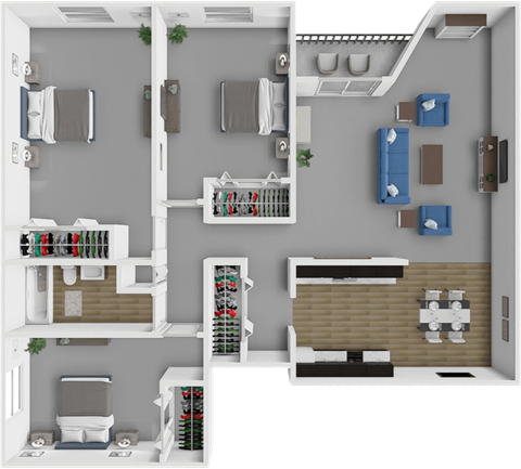 Floor plan for 3 beds, 1 bath, 1100 sqft