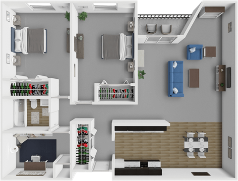 Floor plan for 2 beds, 1 bath, 1100 sqft