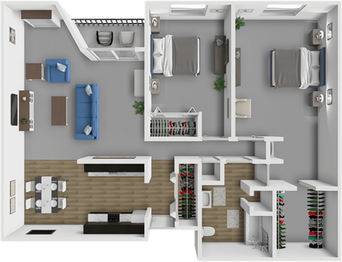 Floor plan for 2 beds, 1 bath, 1000 sqft