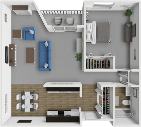 Floor plan for 1 bed, 1 bath, 800 sqft