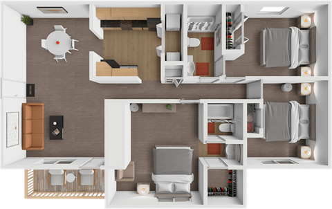 Floor plan for 3 beds, 2 baths, 1280 sqft