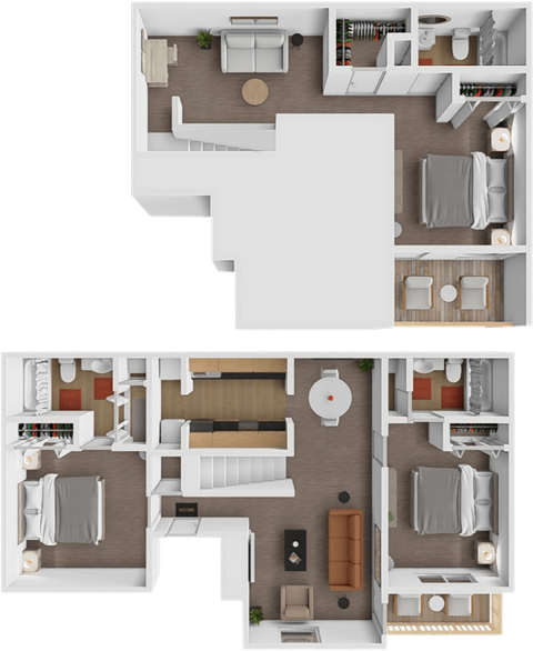 Floor plan for 3 beds, 3 baths, 1397 sqft