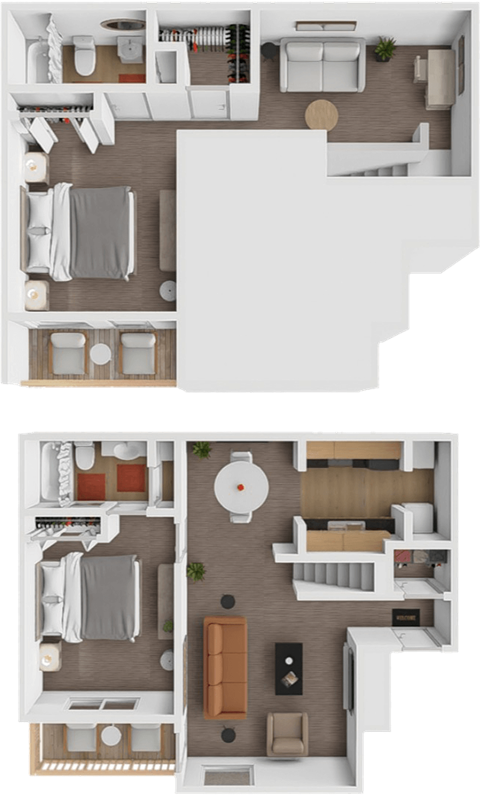 Floor plan for 2 beds, 2 baths, 950 sqft