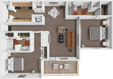 Floor plan for 2 beds, 2 baths, 1040 sqft