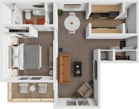 Floor plan for 1 bed, 1 bath, 670 sqft