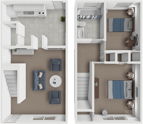 Floor plan for 2 beds, 1 bath, 950 sqft