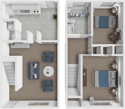 Floor plan for 2 beds, 1.5 baths, 950 sqft