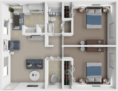 Floor plan for 2 beds, 1 bath, 680 sqft