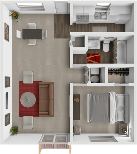 Floor plan for 1 bed, 1 bath, 600 sqft