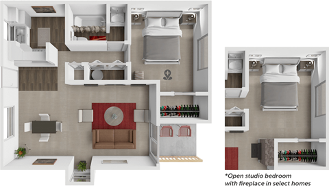 Floor plan for 1 bed, 1 bath, 698 sqft