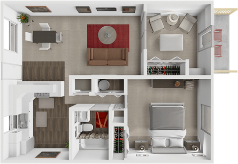Floor plan for 1 bed, 1 bath, 835 sqft
