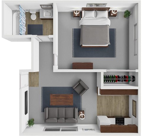 Floor plan for 1 bed, 1 bath, 700 sqft