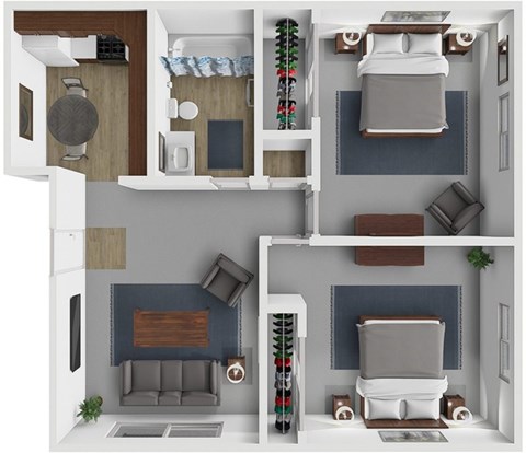 Floor plan for 2 beds, 1 bath, 700 sqft