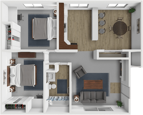 Floor plan for 2 beds, 1 bath