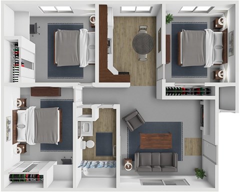 Floor plan for 3 beds, 1 bath, 850 sqft