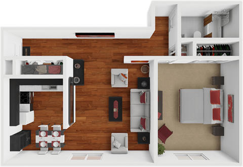 Floor plan for 1 bed, 1 bath, 650 sqft