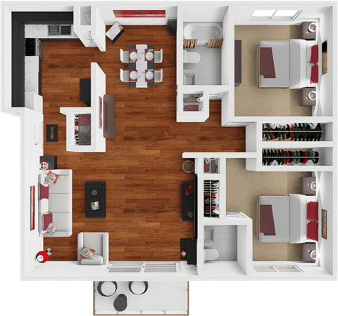 Floor plan for 2 beds, 1.5 baths, 1006 sqft