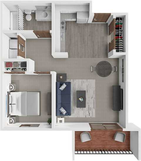 Floor plan for 1 bed, 1 bath, 590 sqft
