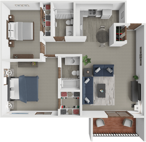 Floor plan for 2 beds, 2 baths, 1085 sqft