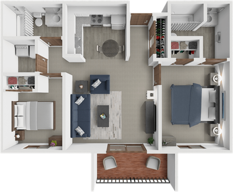 Floor plan for 2 beds, 2 baths, 860 sqft