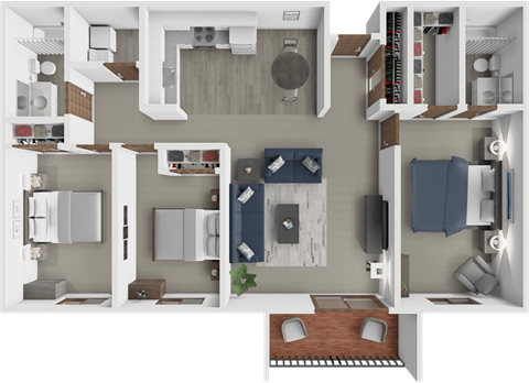 Floor plan for 3 beds, 2 baths, 1110 sqft