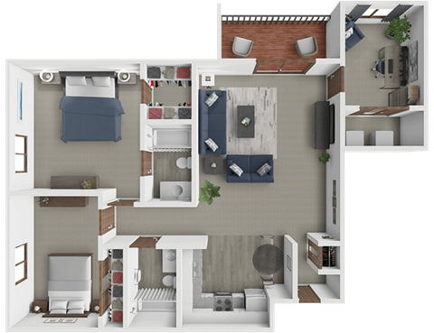 Floor plan for 2 beds, 2 baths, 1085 sqft