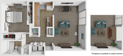 Floor plan for 1 bed, 1 bath, 618 sqft