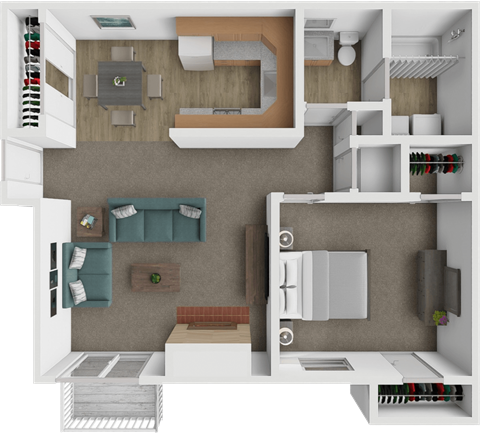 Floor plan for 1 bed, 1 bath, 655 sqft