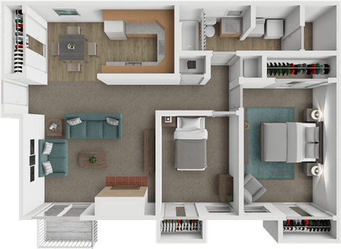 Floor plan for 2 beds, 1 bath, 850 sqft