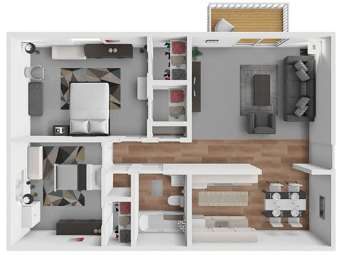 Floor plan for 2 beds, 1 bath, 875 sqft
