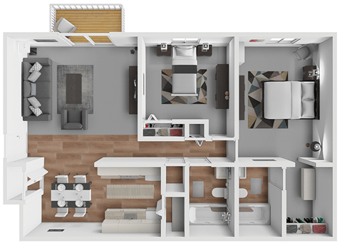 Floor plan for 2 beds, 2 baths, 926 sqft