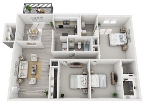 Floor plan for 3 beds, 2 baths, 1280 sqft