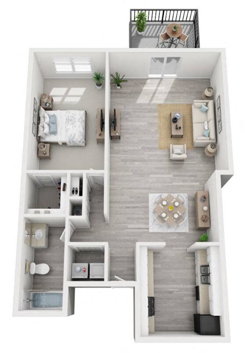 Floor plan for 1 bed, 1 bath, 752 sqft