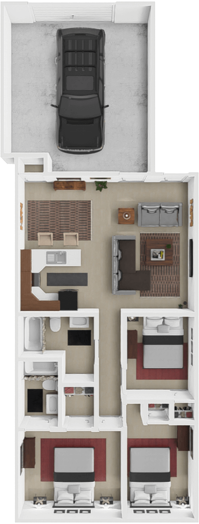 Floor plan for 3 beds, 2 baths, 1092 sqft