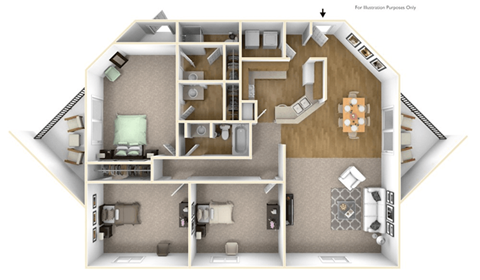 Floor plan for 3 beds, 2 baths, 1666 sqft