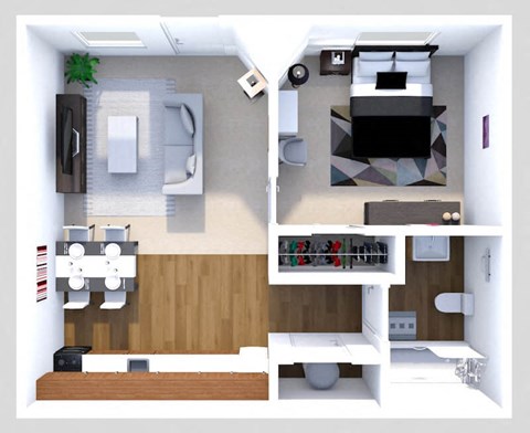 Floor plan for 1 bed, 1 bath, 500 sqft