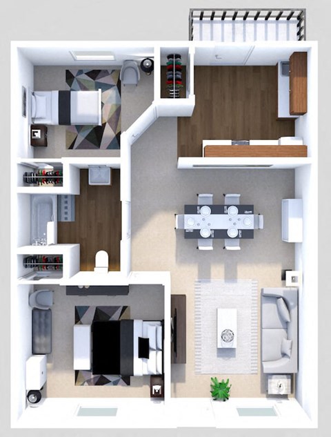 Floor plan for 2 beds, 1 bath, 900 sqft