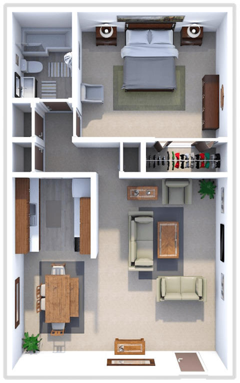 Floor plan for 1 bed, 1 bath, 565 sqft