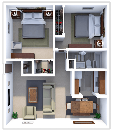 Floor plan for 2 beds, 1 bath, 750 sqft