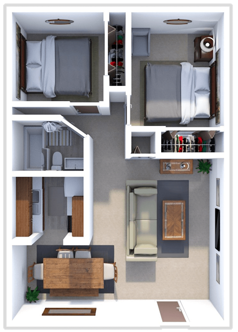 Floor plan for 2 beds, 1 bath, 800 sqft