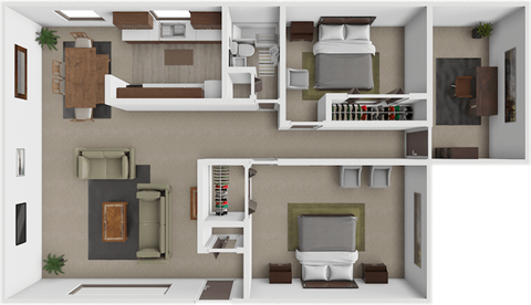 Floor plan for 2 beds, 1 bath, 800 sqft
