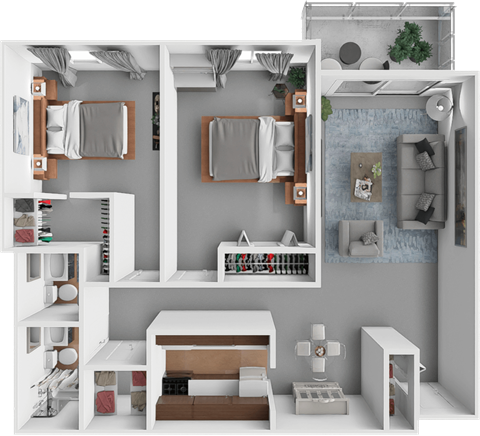 Floor plan for 2 beds, 1.5 baths, 1056 sqft