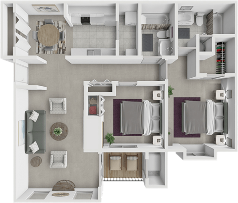 Floor plan for 2 beds, 2 baths, 1160 sqft