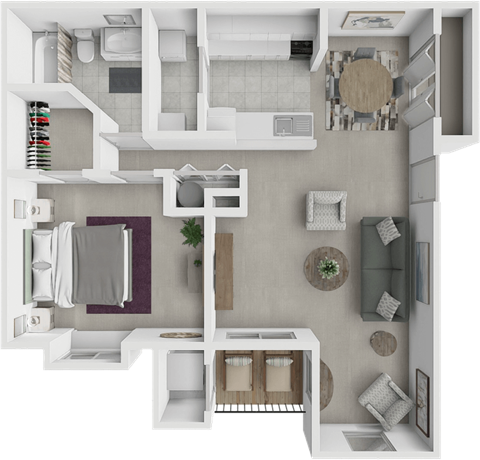 Floor plan for 1 bed, 1 bath, 890 sqft