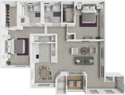 Floor plan for 2 beds, 2 baths, 1275 sqft