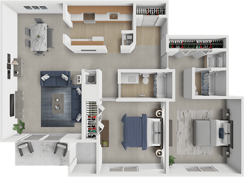 Floor plan for 2 beds, 2 baths, 1098 sqft