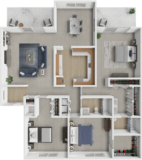 Floor plan for 3 beds, 2 baths, 1732 sqft