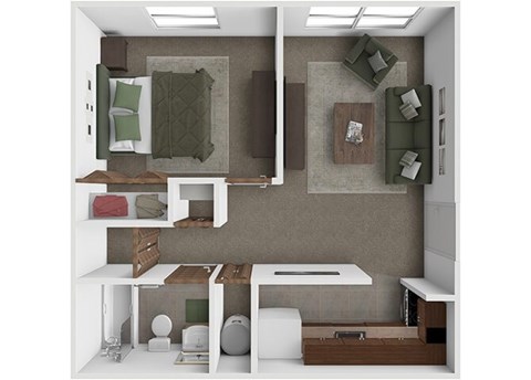 Floor plan for 1 bed, 1 bath, 576 sqft