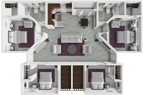Floor plan for 4 beds, 2 baths, 1696 sqft